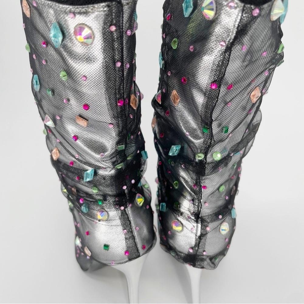 Metallic Silver Embellished Mid-Calf Stiletto Booties - Picture 8 of 10
